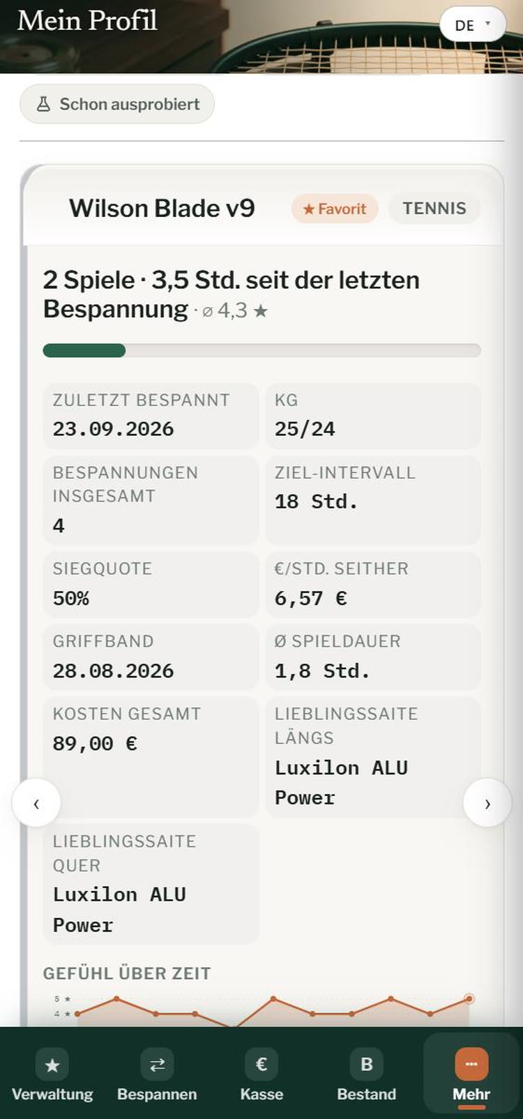 Stringcourt am Handy: Mein Profil